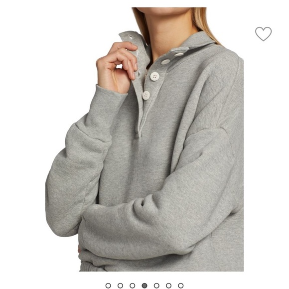 NSF French Terry Sweater Size Medium Gray Funnel Neck Half Button Front - Picture 3 of 13